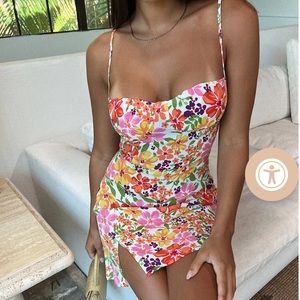 Como La Flor Floral Mini Dress Size M – Slit Bodycon Summer Dress